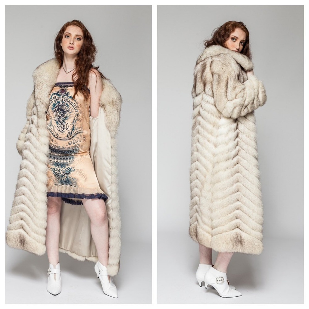 Vintage Fox fur Chevron pattern /Cream